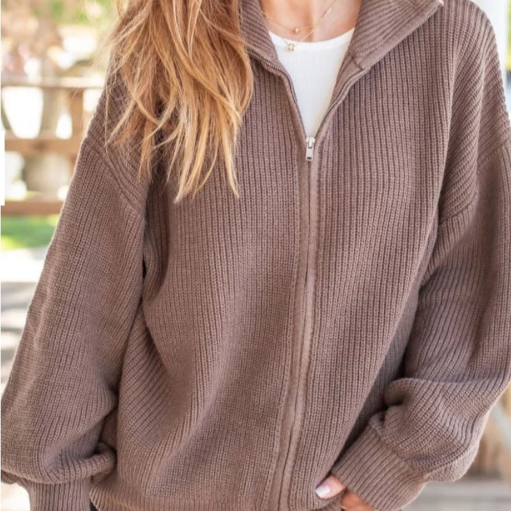 Full zip Cozy Brown Women's Sweater